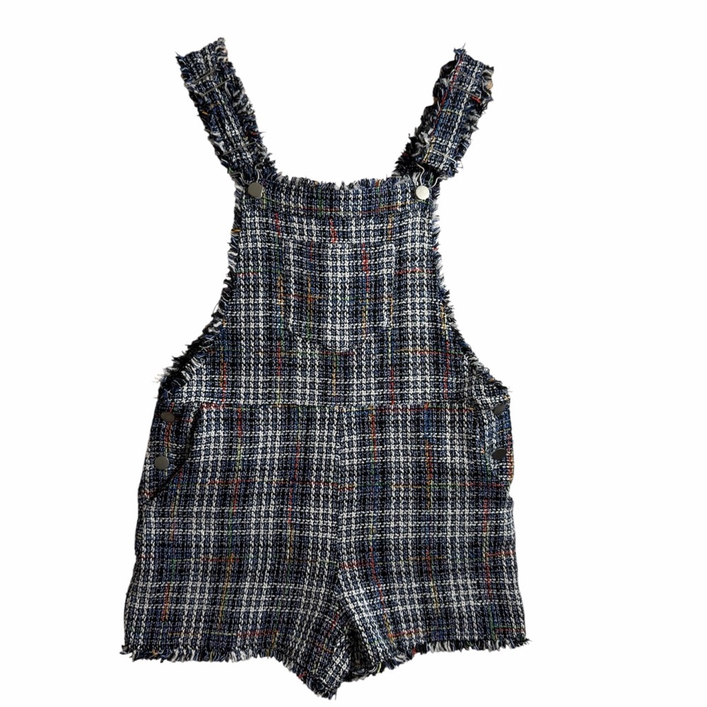 Storia Black White Multi Tweed Women Shortalls Romper Jumper Size Small NWT